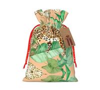 Pqruop Leopard And Palm Leaves Print Christmas Drawstring Linen Gift Bag,Snack Bag-1 Piece