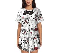 PQruop Lovely Dogs Print Two-Piece Women'S Pajamas,Summer Short-Sleeved Round-Neck Pajamas,Casual Home Clothes Black