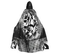 PQruop Musical Theme Music Clefs Print Adult Halloween Hooded Cloak,Decorative Cape For Parties,Cosplay,And Festivals