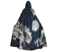 PQruop Night Sky Full Moon Print Halloween Hooded Cape,Witch Cape,Suitable For Masquerade,Christmas Party,Cosplay Costume