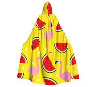PQruop Pink Flamingo And Watermelon Print Adult Halloween Hooded Cloak,Decorative Cape For Parties,Cosplay,And Festivals