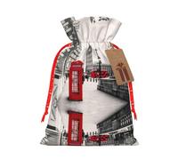 Pqruop Red Phone Booth London Street Print Christmas Drawstring Linen Gift Bag,Snack Bag-1 Piece