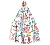 PQruop Romantic Fancy Floral Birds Butterfly Print Adult Halloween Hooded Cloak,Decorative Cape For Parties,Cosplay,And Festivals