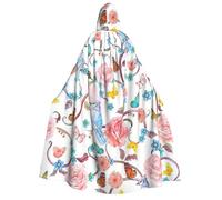 PQruop Romantic Fancy Floral Birds Butterfly Print Halloween Hooded Cape,Witch Cape,Suitable For Masquerade,Christmas Party,Cosplay Costume