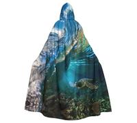 PQruop Sea Animal Turtle Floating Underwater Over The Coral Reef Print Adult Halloween Hooded Cloak,Decorative Cape For Parties,Cosplay,And Festivals