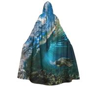 PQruop Sea Animal Turtle Floating Underwater Over The Coral Reef Print Halloween Hooded Cape,Witch Cape,Suitable For Masquerade,Christmas Party,Cosplay Costume