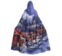 PQruop Snow Night Santa And Deer Print Halloween Hooded Cape,Witch Cape,Suitable For Masquerade,Christmas Party,Cosplay Costume