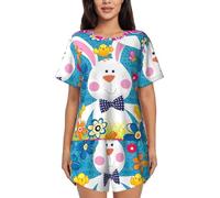 PQruop Spring Happy Easter Holiday Print Two-Piece Women'S Pajamas,Summer Short-Sleeved Round-Neck Pajamas,Casual Home Clothes Black