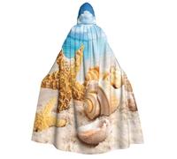 PQruop Starfish Seashell Ocean Beach Print Halloween Hooded Cape,Witch Cape,Suitable For Masquerade,Christmas Party,Cosplay Costume