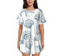 PQruop Starfish Shell Print Two-Piece Women'S Pajamas,Summer Short-Sleeved Round-Neck Pajamas,Casual Home Clothes Black