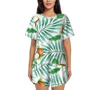 PQruop Summer Coconut Tree Print Two-Piece Women'S Pajamas,Summer Short-Sleeved Round-Neck Pajamas,Casual Home Clothes Black