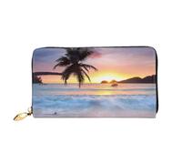 PQruop Sunrise Tropical Palm Tree Island Print Women's Wallet,Long Leather Clutch,Metal Zipper Credit Card Holder,Travel Wallet