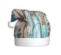 PQruop Teal Flower On Wooden Plank Print Funny Adult Christmas Hat,Novelty Hats,Christmas Elf Hat,Suitable For New Year Party Headdress