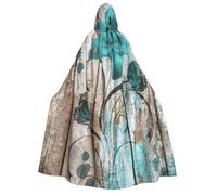 PQruop Teal Flower On Wooden Plank Print Halloween Hooded Cape,Witch Cape,Suitable For Masquerade,Christmas Party,Cosplay Costume
