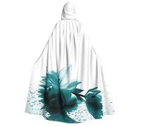 PQruop Teal Lily Print Halloween Hooded Cape,Witch Cape,Suitable For Masquerade,Christmas Party,Cosplay Costume