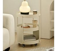 PQXQZ 2 Tier End Table, Modern Side Table with 3 Layers of Storage Space Nightstand for Small Spaces Bedroom Living Room Entryway(Beige)