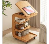 PQXQZ C Side Table End Table with Wheels 3 Layer Storage Side Table with Adjustable Angle Panel Mobile Storage Rack for Living Room Bedroom Small Spaces(Beige)