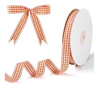 PQZKLDP Orange and White Gingham Ribbon 5/8" x 50 Yd - Buffalo Plaid Polyester Craft Ribbon with Woven Edge for Gift Wrapping, Hair Bows, Christmas Decor & DIY Crafts
