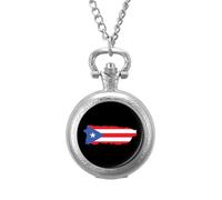 PR Flag Island Vintage Pocket Watch with Chain Arabic Numerals Scale Quartz Pocket Watches Gifts for Men Women