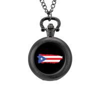 PR Flag Island Vintage Pocket Watch with Chain Arabic Numerals Scale Quartz Pocket Watches Gifts for Men Women