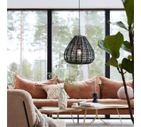 PR Home Adelle hanging light in rattan, black, Ø43cm