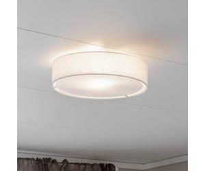PR Home ceiling light Sam, white, Ø 45 cm, linen textile