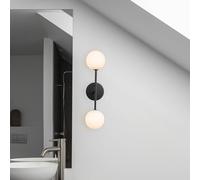 PR Home wall light Sigma D, black/opal, 2-bulb, 49 cm glass