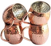 PR INTERNATIONAL Moscow Mule Mugs Set of 4, Handcrafted Copper Mug Pure Solid Stainless Steel Copper Cups