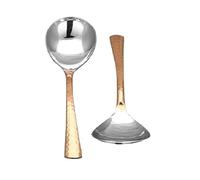 PR International Set of 2 Hammered Stainless Steel Copper Serving Spoons for dinneware Serveware (9INCH)