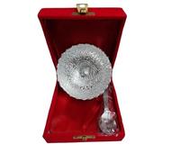 PR INTERNATIONAL Silver Embossed Bowl with Velvet Box and Spoon for Best for Gifting