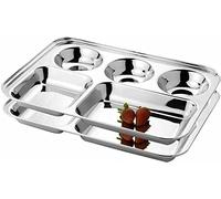 PR INTERNATIONAL Stainless Steel Partition Plate 5 in1 / Bhojan Thali/Dinner Plate Set of 2