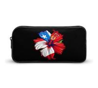 PR State Culture Roots Amapola Boricua Flag Hibiscus Large Pencil Case Big Capacity Pencil Pouch Pen Bag Marker Pen Case for Women Men