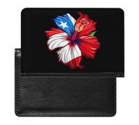 PR State Culture Roots Amapola Boricua Flag Hibiscus Passport Holder Cover Wallet Card Case with Vaccine Card Slot Travel Accessories for Women Men