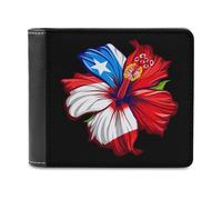 PR State Culture Roots Amapola Boricua Flag Hibiscus PU Leather Wallets Stylish Bifold Wallet Slim Front Pocket Credit Card Holder for Women Men