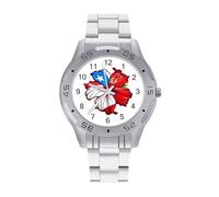PR State Culture Roots Amapola Boricua Flag Hibiscus Watch Simple Wrist Watch Stainless Steel Band Analog Quartz Watches for Women Men