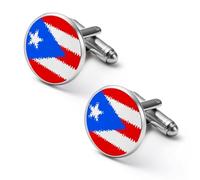 PR State Flag Ripple Effect Shirt Cufflinks for Men Cuff Links Tie Father Husband Wedding Business 1.7cm