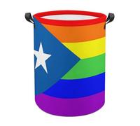 PR State LGBT Rainbow Flag Funny Laundry Baskets Collapsible Waterproof Clothes Hamper Storage Bins with Handles 13.8"x13.8"x17.3" 17.3"x17.3"x17.3"