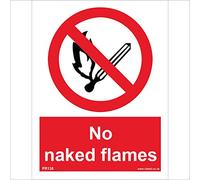 PR135 Prohibition Sign NO Naked Flames 100mm x 150mm .Sticker/SAV - White Background