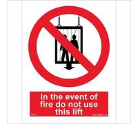 PR144 Prohibition Sign IN THE EVENT OF FIRE DO NOT USE THIS LIFT 400mm x 600mm .STICKER/SAV - WHITE BACKGROUND