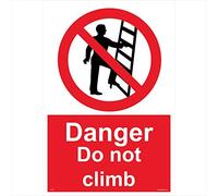 PR215 Danger Do Not Climb Ladder Unsafe Keep Out Warning Prohibition Sign 150mm x 200mm Sticker/Sav - White Background