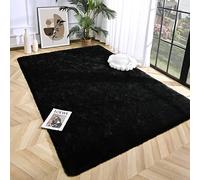 Prabia Super Soft Fluffy Shaggy Rugs 4x5.9 Feet for Living Room Bedroom, Fuzzy Plush Area Rugs for Girls Kids Room Nursery Home Decor, Furry Dorm Rug Cute Non-Slip Indoor Floor Carpet, Black