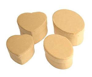 Pracht Creatives Hobby 7648-02541 Kraft Cardboard Boxes in Set, 4 Gift Boxes, Heart and 2 x Oval, with Lid for Decorating, Storing and Presenting as a Gift, Natural, One Size