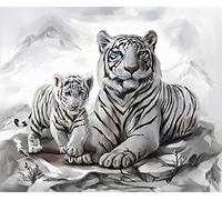 Pracht Creatives Hobby Diamond Painting Set, Picture with White Tiger Mum with Cub and Accessories, Size Approx. 35 x 25 cm, Craft Set for Painting with Rhinestones for Children from 5 Years