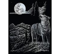 Pracht Creatives Hobby Royal & Langnickel 4674-20091 Wolf & Moon Scratching Picture Silver for Children and Adults with Scratch Pen and Template