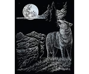 Pracht Creatives Hobby Royal & Langnickel 4674-20091 Wolf & Moon Scratching Picture Silver for Children and Adults with Scratch Pen and Template