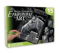 Pracht Creatives Hobby Royal & Langnickel - Scratch Pictures Set Pets, Silver, 6 Pictures, Horse, Dog Puppies etc., Scratch Pictures for Children and Adults, with 2 Scratch Pens and Templates