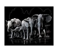 Pracht Creatives Hobby Royal & Langnickel - Silver Elephant Herd Scratch Picture for Children and Adults with Scratch Pen and Template