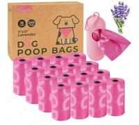 Praclife Biodegradable Dog Poo Bags Rolls with Holder, 240pcs Extra Thick Leak Proof Compostable Poop Waste Bags with Dispenser for Outdoor Walking, Puppy Essential (Pink)