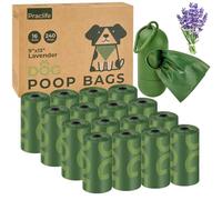 Praclife Biodegradable Dog Poo Bags Rolls with Holder, 240pcs Extra Thick Leak Proof Compostable Poop Waste Bags with Dispenser for Outdoor Walking, Puppy Essential (Green)