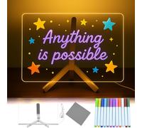 Praclife LED Note Board with 12 Colors Pen, 30x20 cm Acrylic Light Up Drawing Writing Message Magic Board for School Office Cafe Home